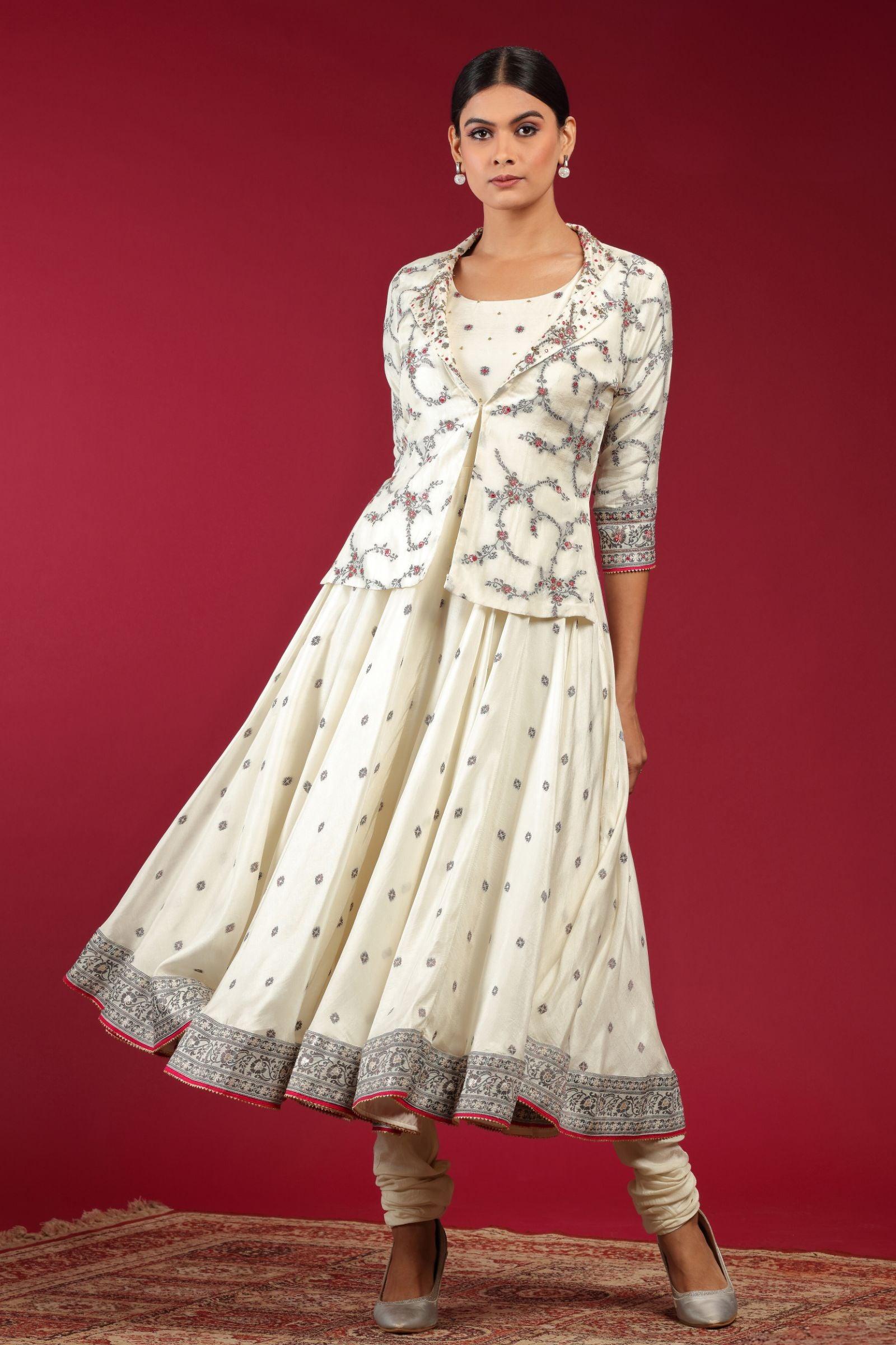 Women's heavy embroidery work Georgette Semi-stitched White Salwar Suit  Straight kurta and pants - JIYA - 3650777